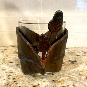 Jan Barboglio iron forged leaf wrapped candle holder/vase